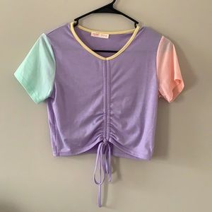 Multicolor short sleeve crop top from Romwe, sizeS